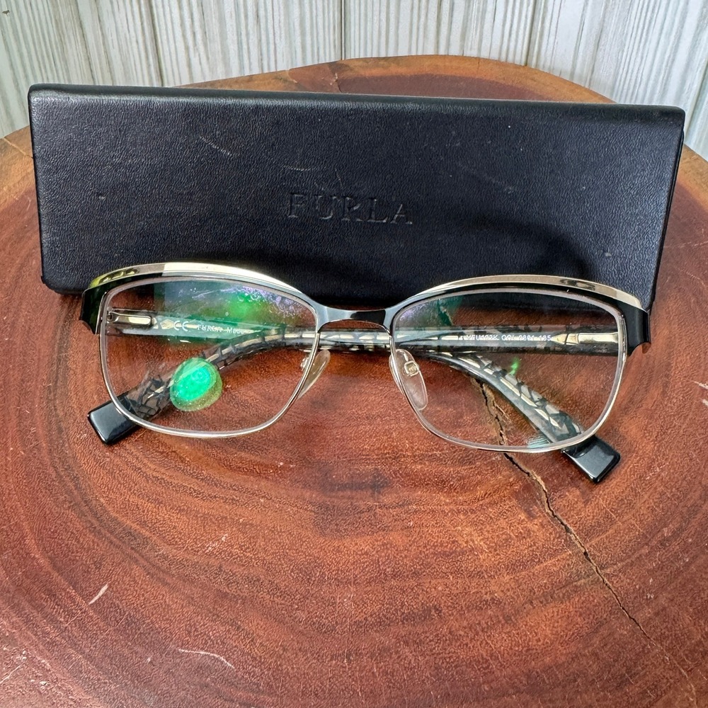 Furla VFU103K Eyeglasses Gold Black Cat Eye Frames 54-16-135 with Case